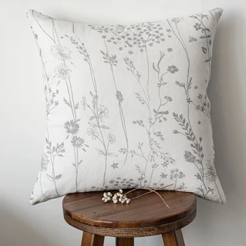 Элегантная наволочка с цветочным принтом из 100% льна, толстая фермерская квадратная наволочка, чехлы для диванов и домашнего декора на диване