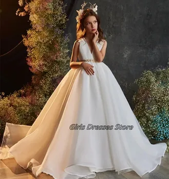 Элегантные аппликации с V-образным вырезом, жемчуг, свадебное платье с цветочным узором для особых случаев для девочек
