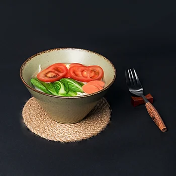 Японская керамическая миска для рамена, Бамбуковая миска для шляп, Большая Миска для рисового супа, лапши, салатницы, Посуда для домашней кухни