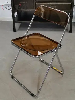 Японский обеденный стул, бытовой складной стул, пластиковая спинка, простые вставки, сетчатый красный стул, акриловый призрачный прозрачный стул